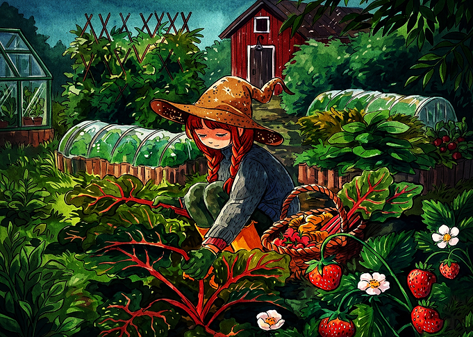 Witch Harvesting Vegetables in Garden
