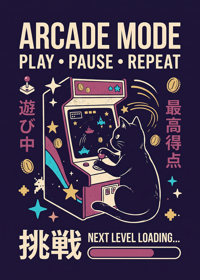 Retro Arcade Cat Gaming Poster