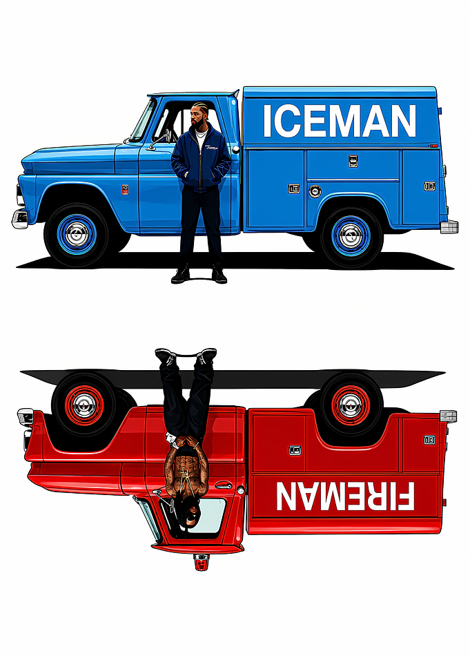 Drake Iceman and Fireman Duality Art