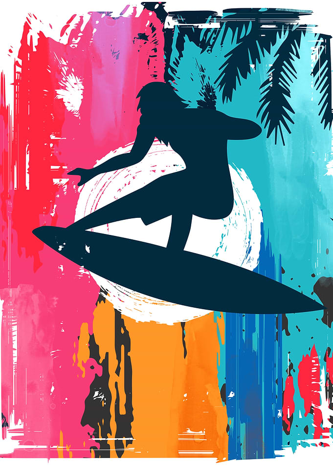 Colorful Surfer Silhouette Art