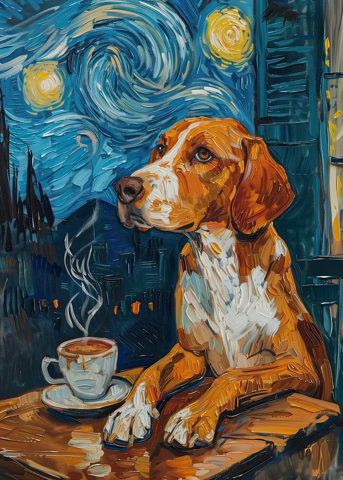 American Foxhound Dog in Starry Night Style