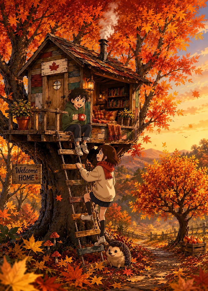 Cozy Autumn Treehouse Scene