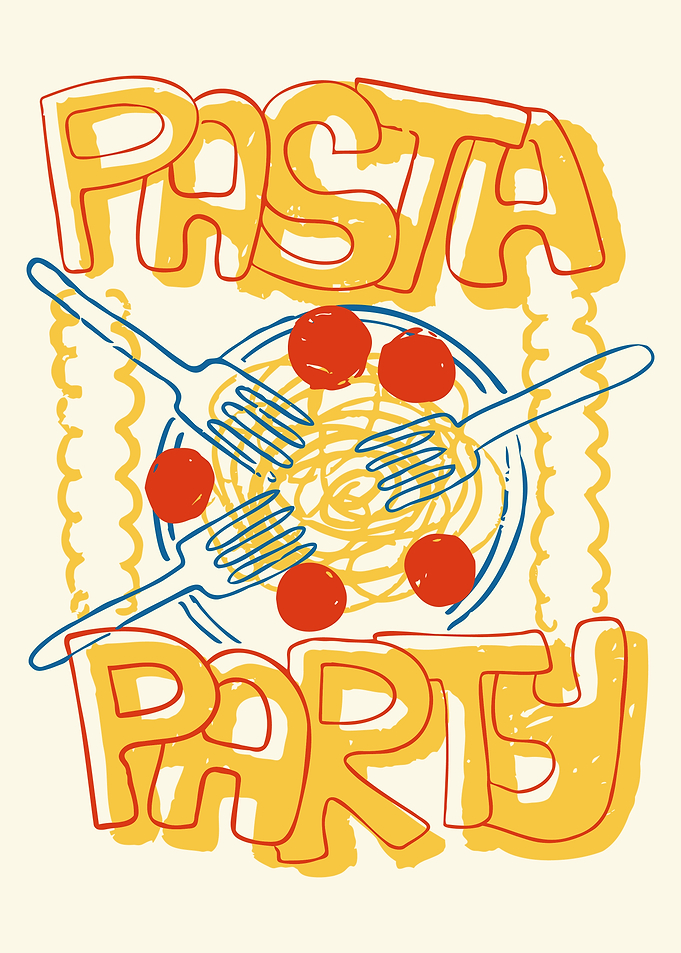 Pasta Party Retro Graphic Illustration