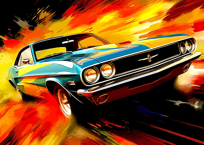 Blue Muscle Car Speeding