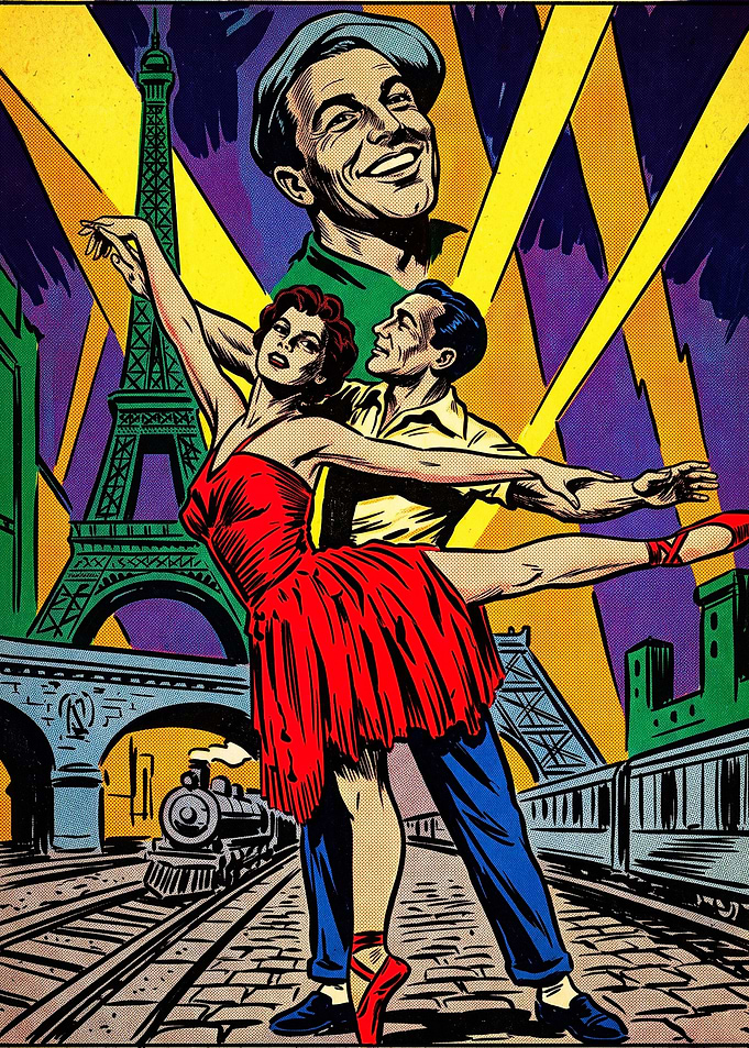 Vintage Comic Style Paris Romance