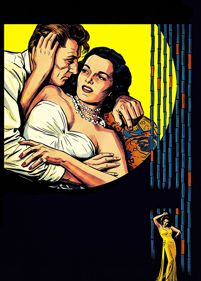 Vintage Noir Romance Comic Illustration
