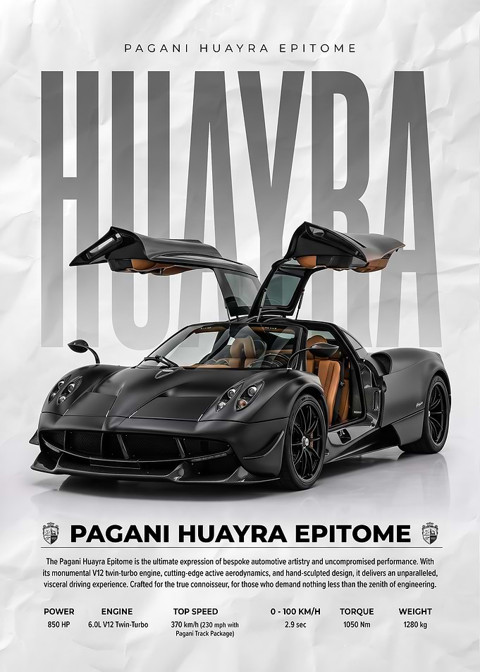 black sleek Huayra Epitome Automotive Poster