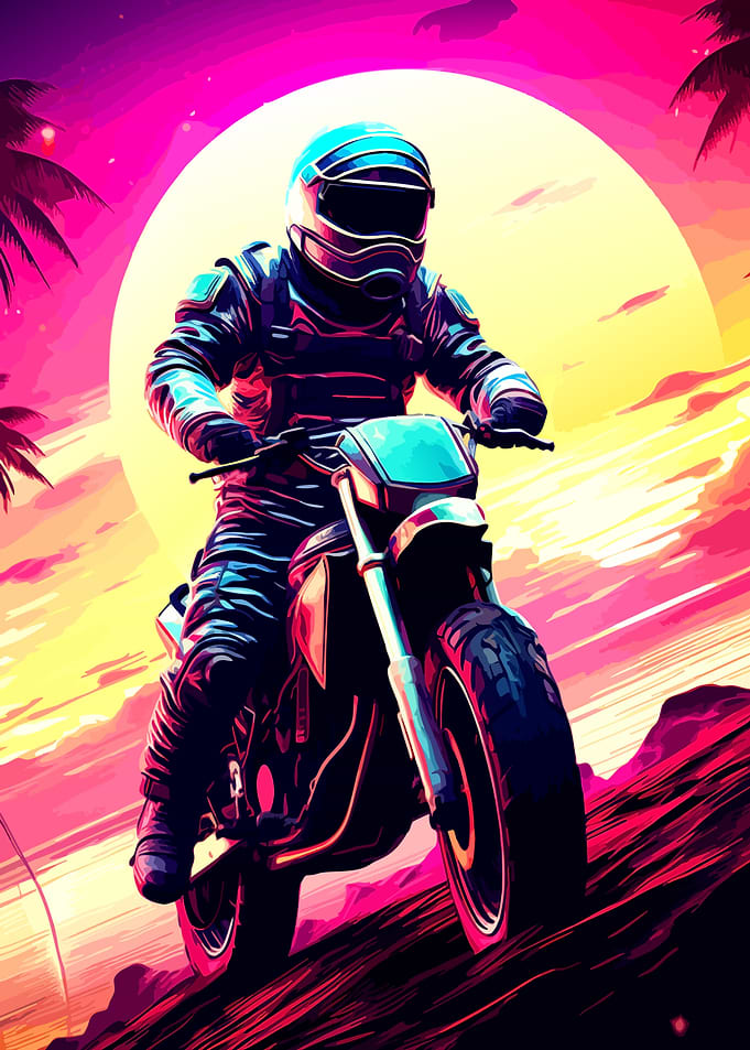 Synthwave Biker at Sunset