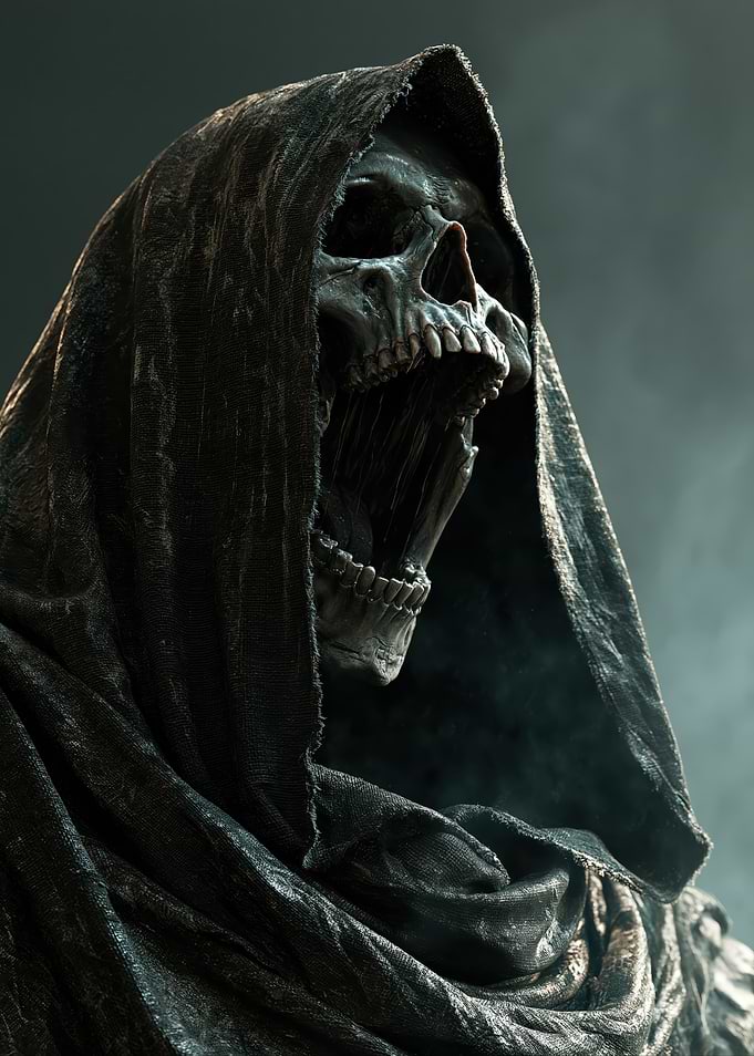 Grim Reaper Skull in Dark Hood