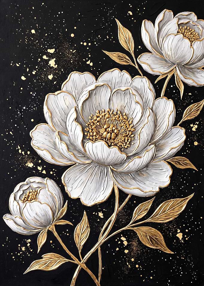 Elegant Gold and White Peony Art