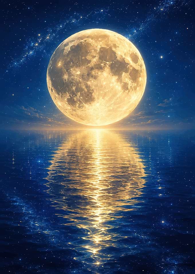 Full Moon Over Calm Ocean