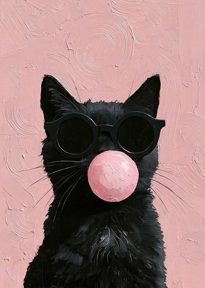 Cool Black Cat Blowing Bubblegum
