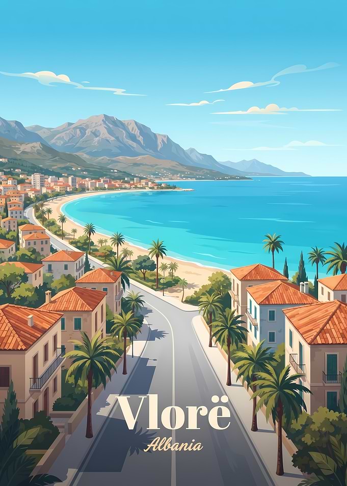 Vlorë Albania Coastal Travel Poster