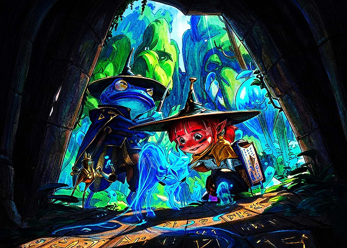 Fantasy Wizard Frog and Girl Adventurers