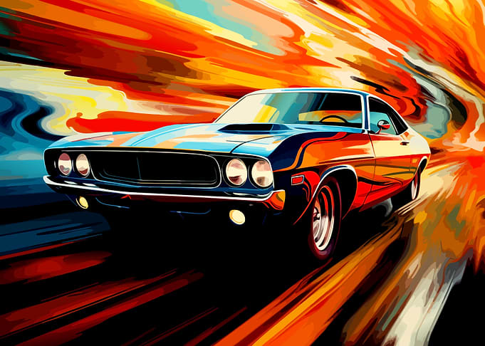 Abstract Speeding Muscle Car Art
