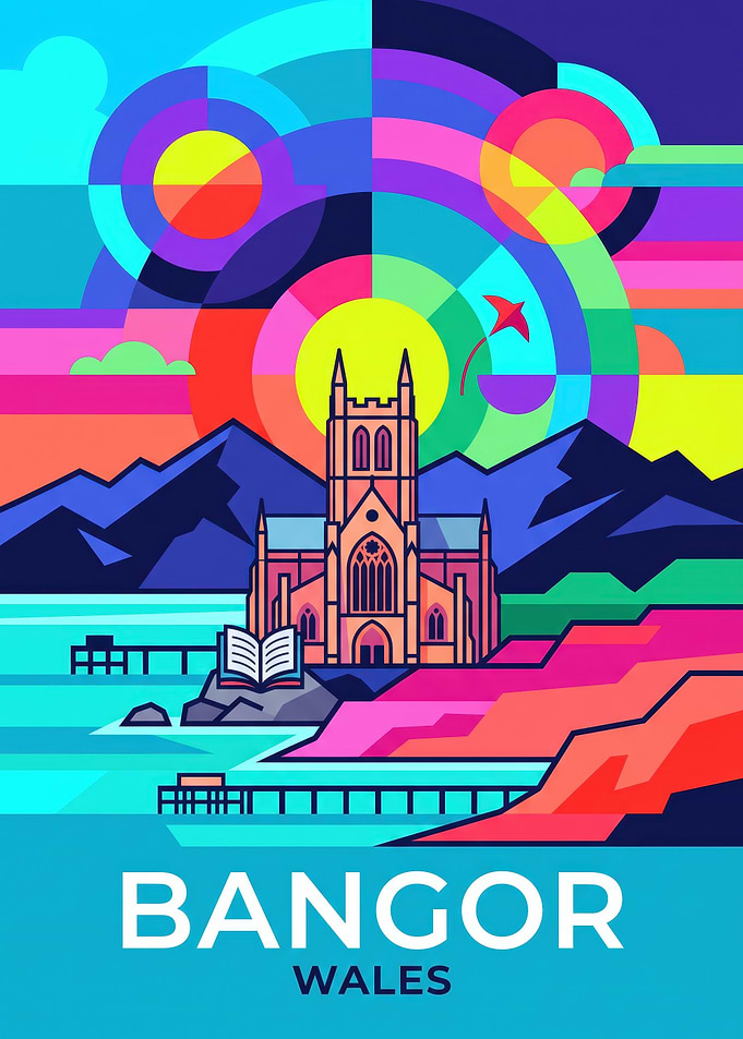 Bangor Wales Travel Poster Art
