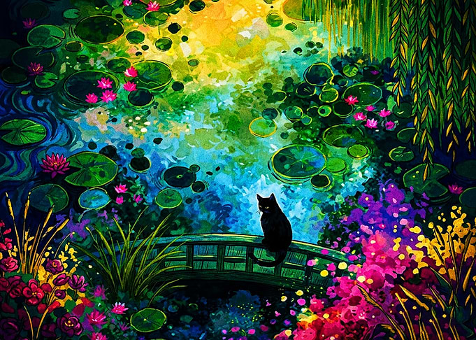 Black Cat on Garden Bridge