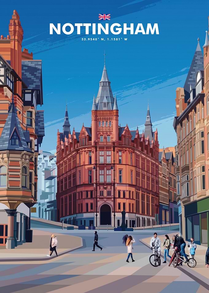 Nottingham Cityscape Travel Poster