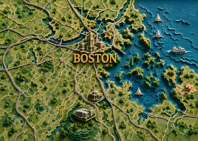 Boston 3D Layered Paper Cut Map