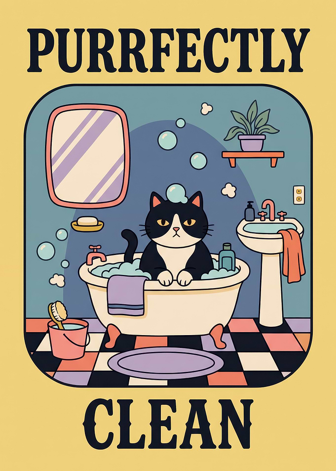 Purrfectly Clean Cat Bath Poster