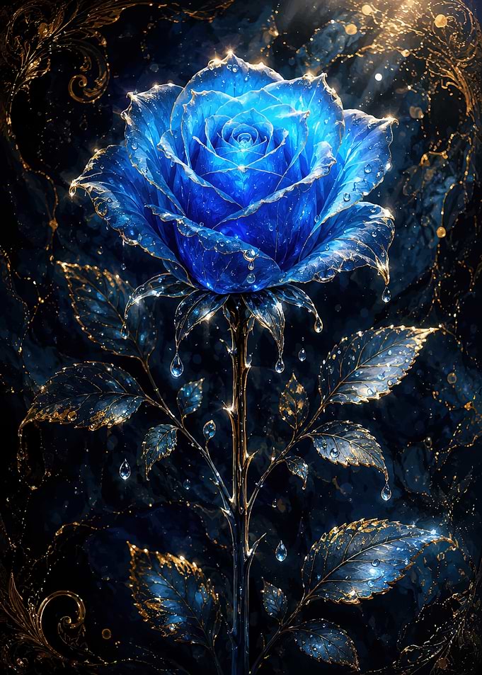 Glowing Blue and Gold Rose