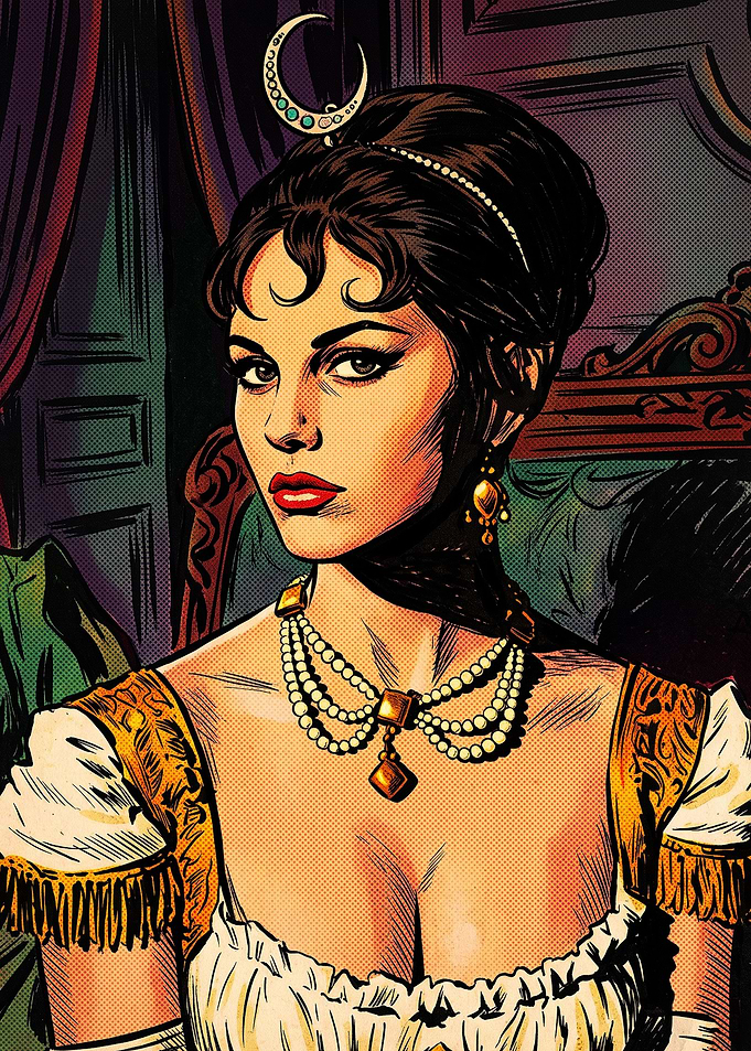 Vintage Comic Style Portrait of Noblewoman
