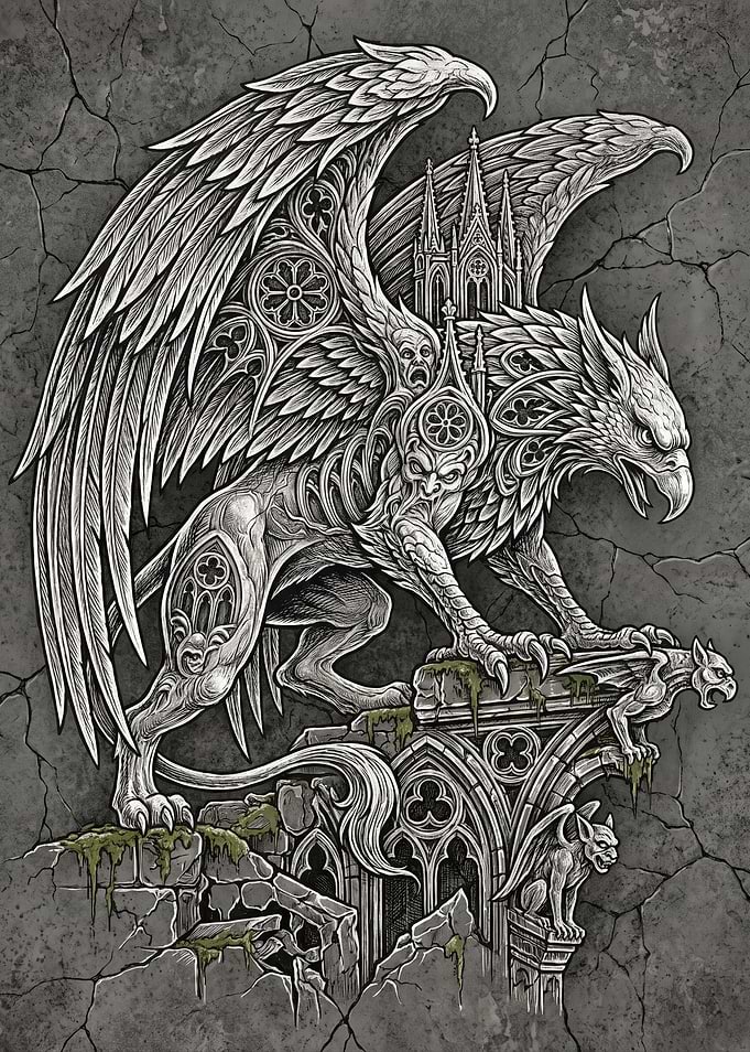 Gothic Griffin Gargoyle Stone Sculpture