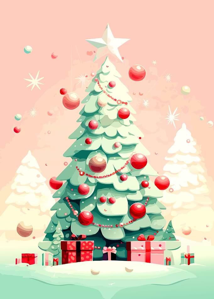 Whimsical Pastel Christmas Tree Illustration