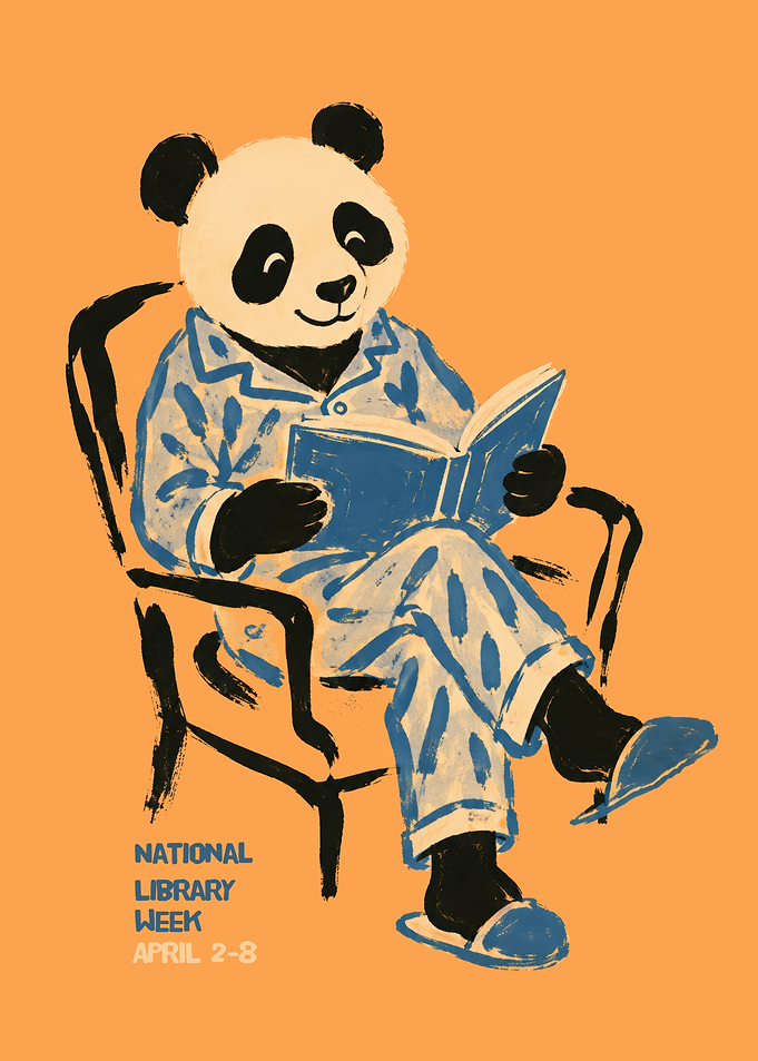 Panda Reading in Pajamas Poster