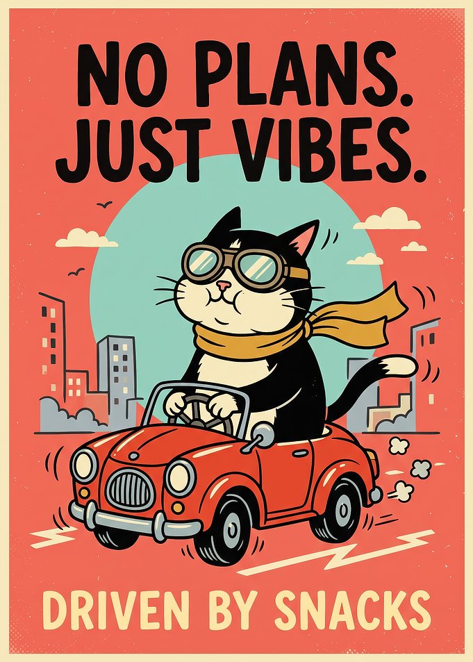 Cat Driving Red Car Poster