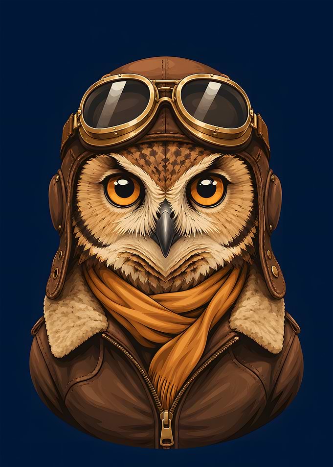 Vintage Owl Pilot Aviator Art