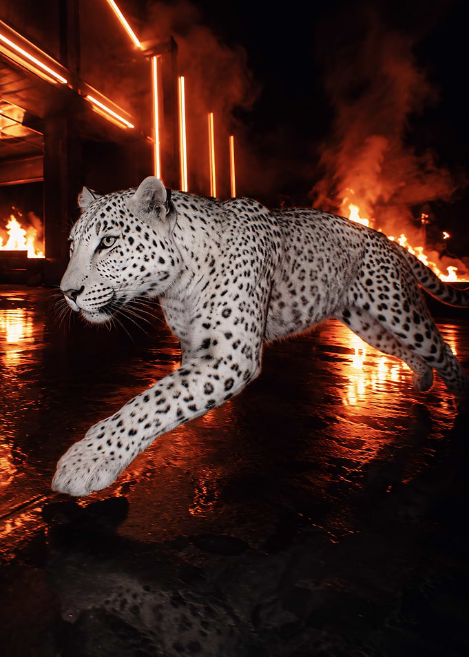 Leopard Running Through Fire