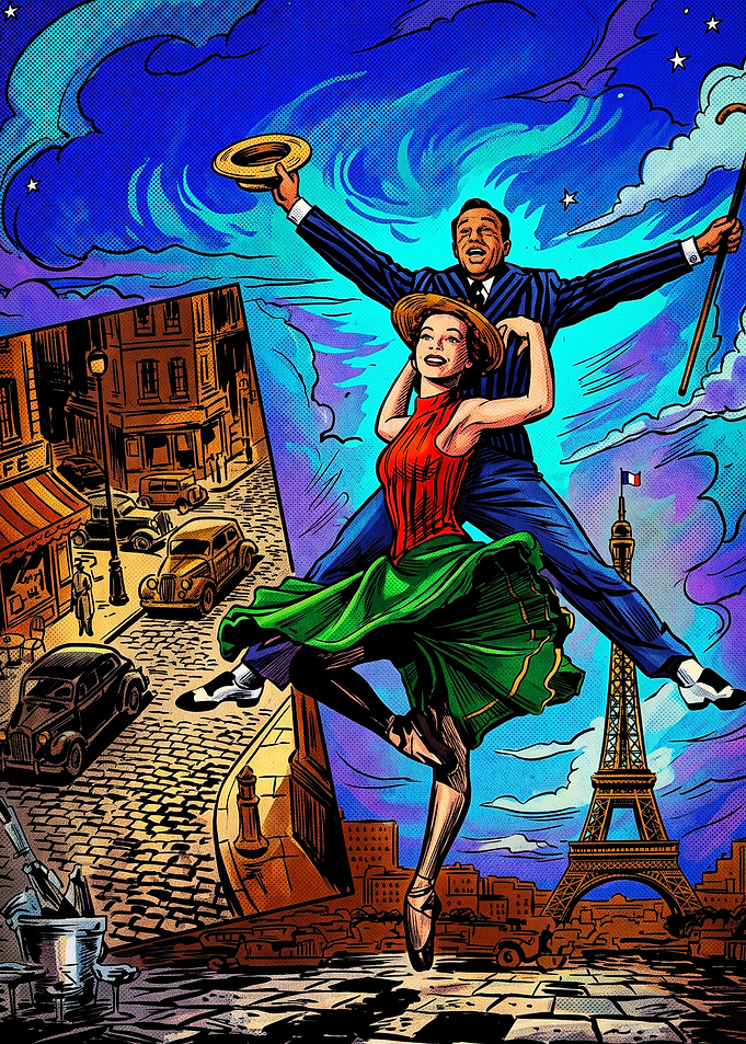 Vintage Paris Romance Comic Illustration