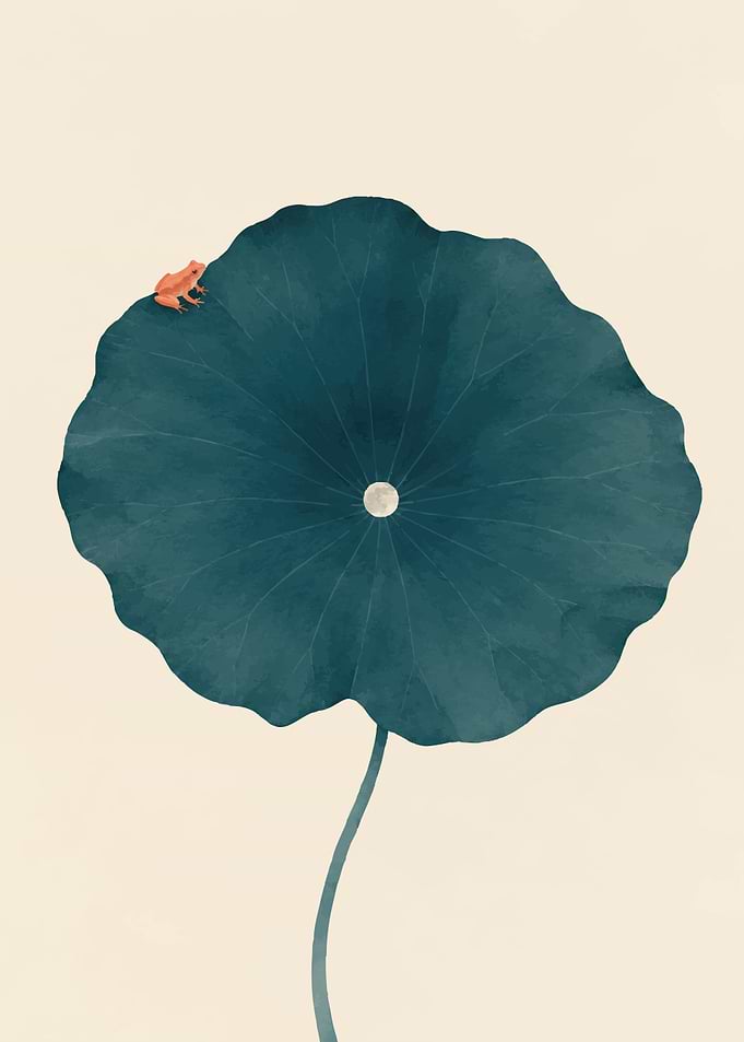 Minimalist Frog on Lotus Leaf