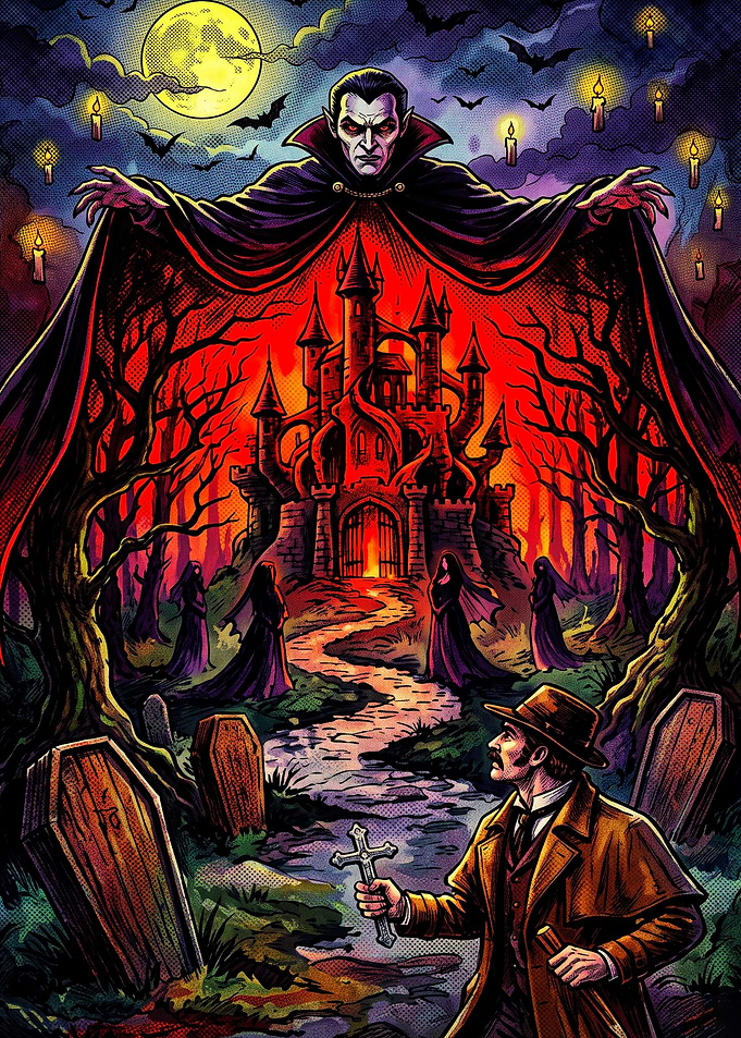 Dracula and Van Helsing Gothic Illustration