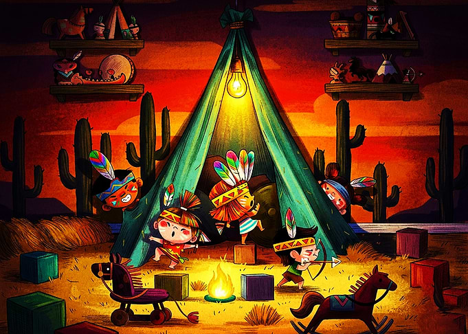 Children Playing in Desert Tent