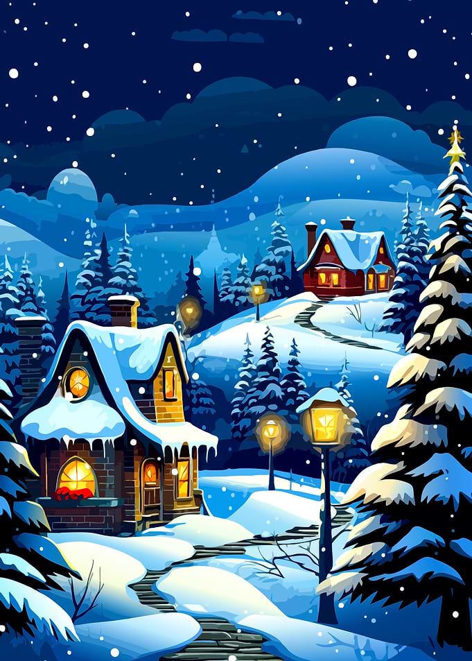 Cozy Winter Village at Night