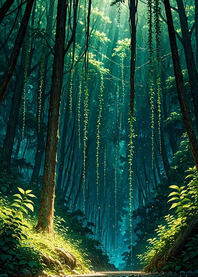 Fantasy Enchanted Forest with Hanging Vines