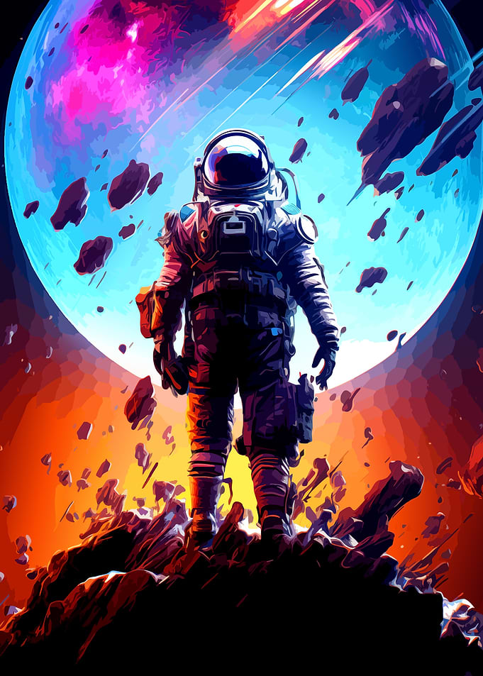 Astronaut Standing on Asteroid Surface