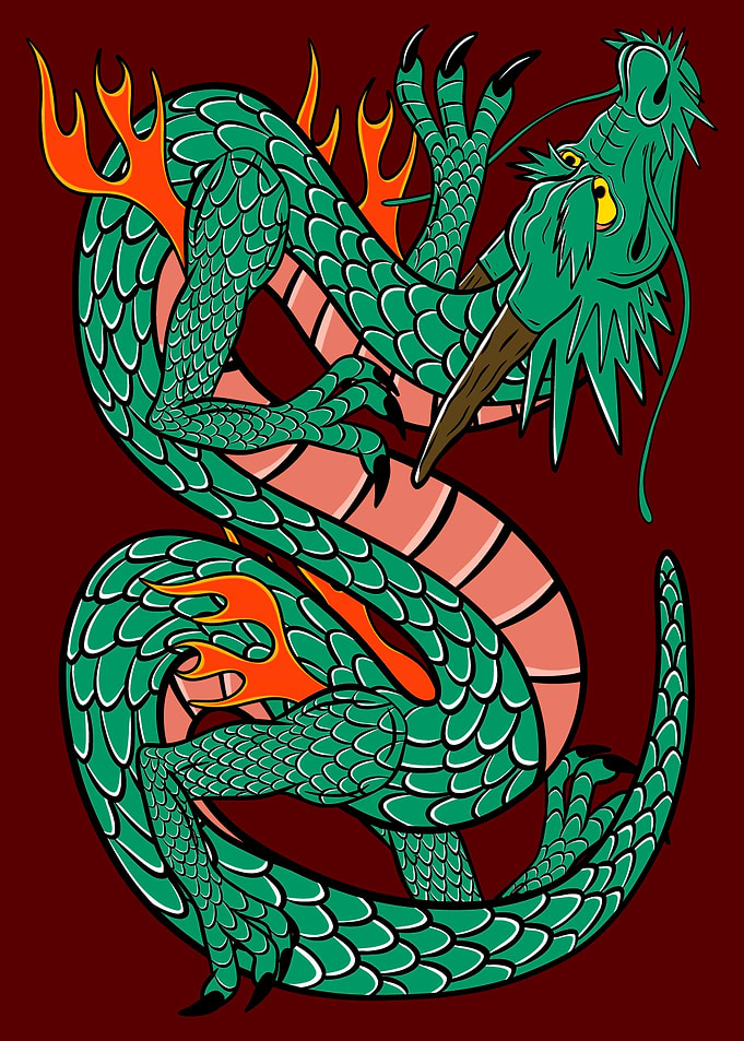 Traditional Japanese Style Green Dragon