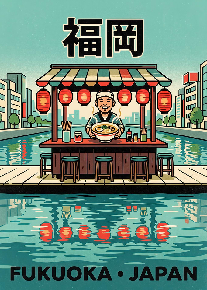 Fukuoka Yatai Ramen Stall Travel Poster