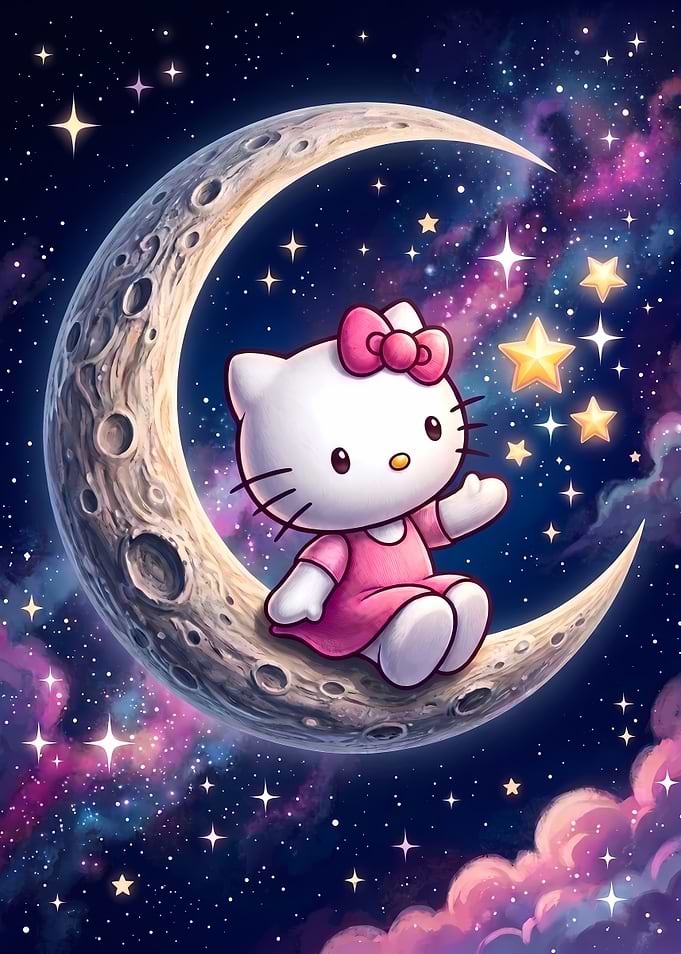 Hello Kitty Sitting on the Moon