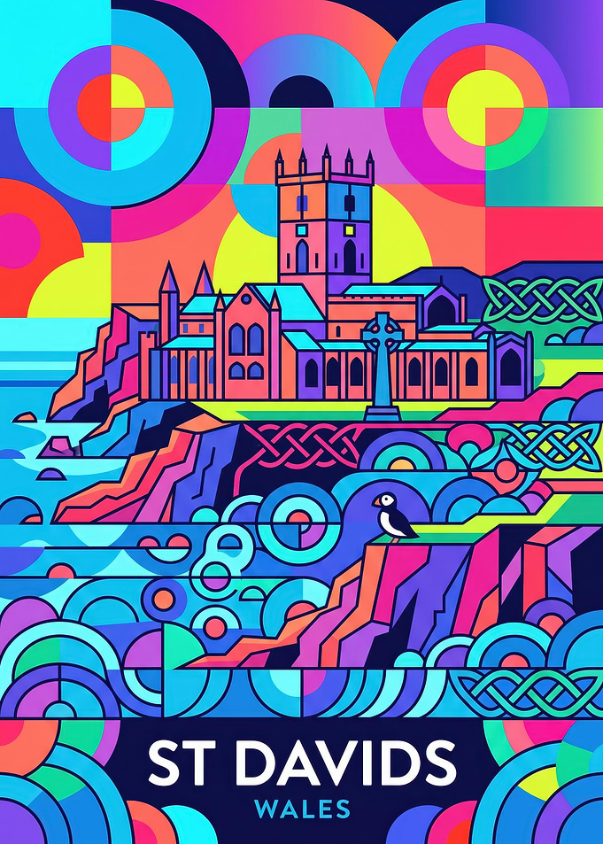 St Davids Wales Geometric Travel Poster