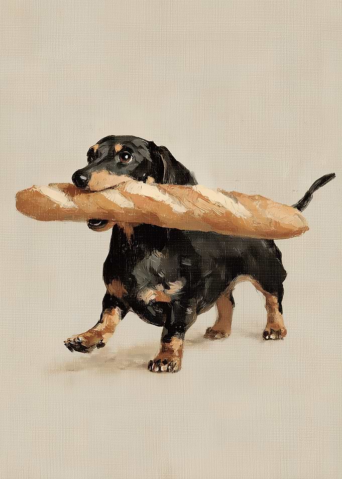 Dachshund Carrying a French Baguette