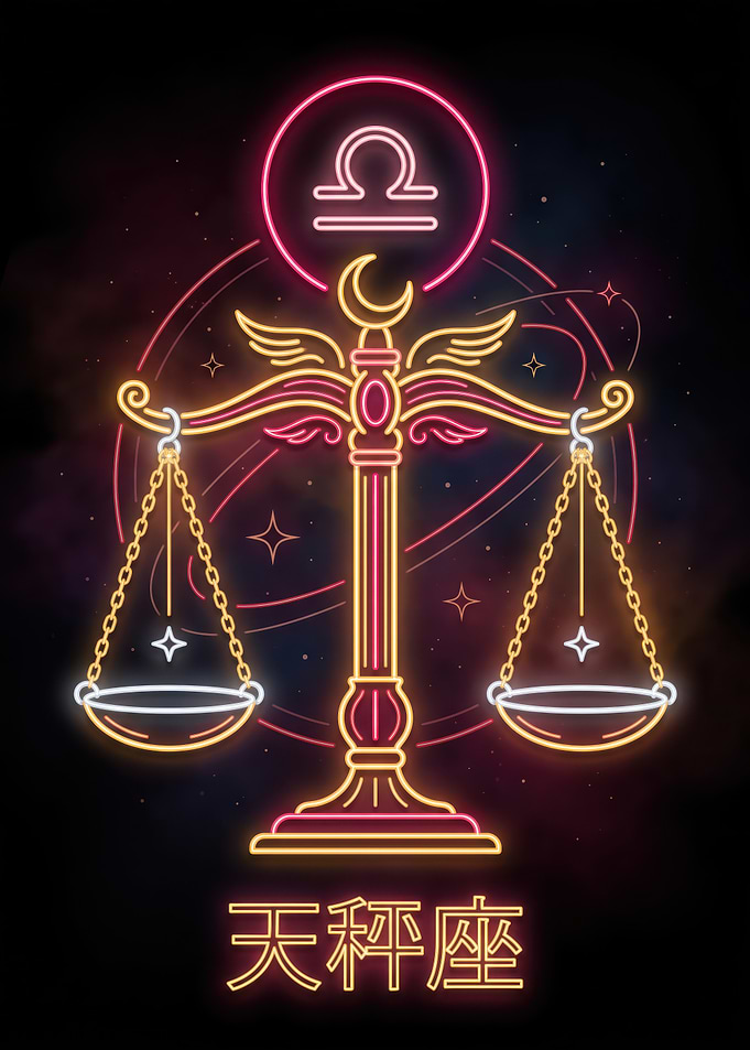 Neon Libra Zodiac Sign Art
