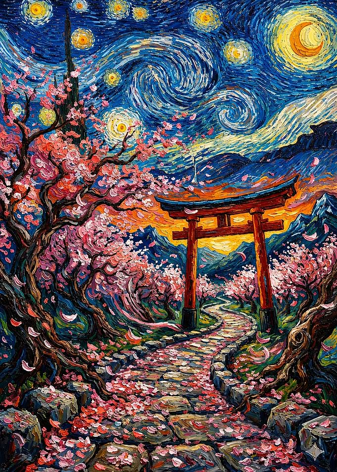 Starry Night Japanese Torii Gate