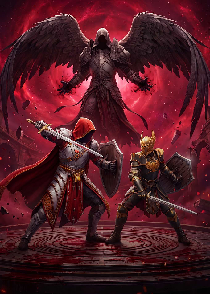 Fantasy Warriors Facing Dark Angel