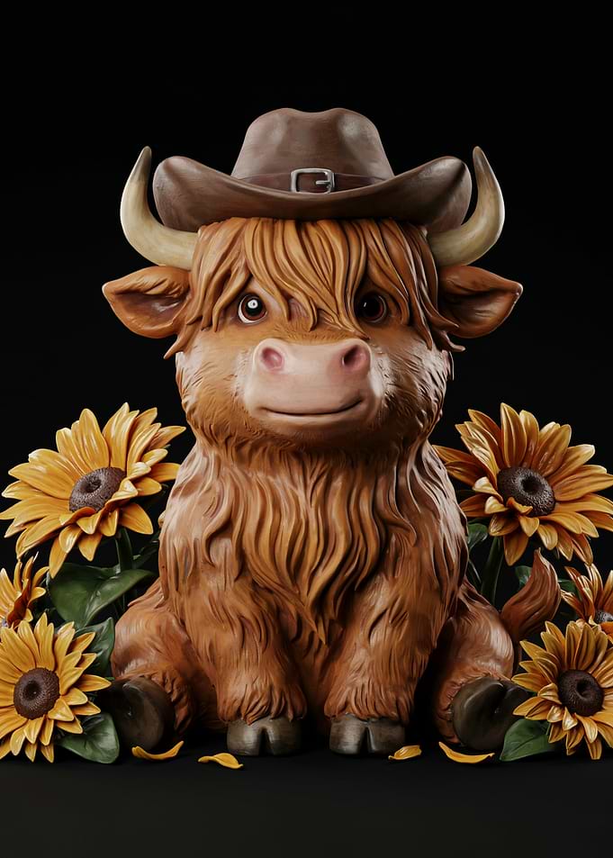 Cute Highland Cow with Cowboy Hat