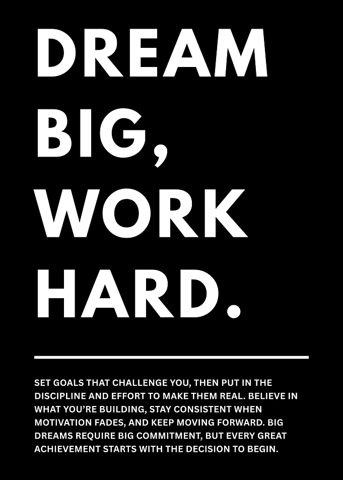 Dream Big Work Hard - Motivational Poster