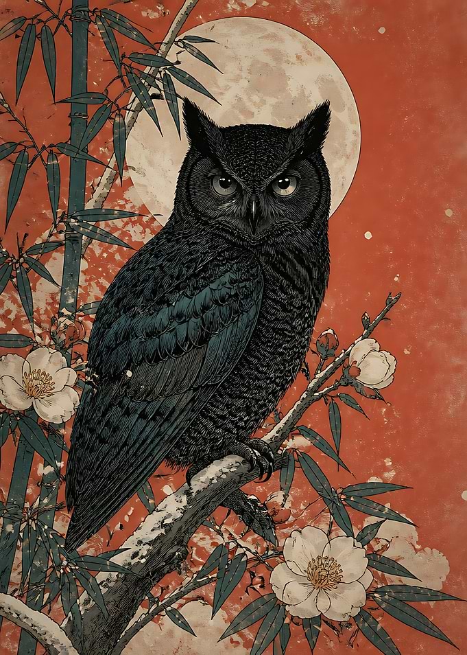 Black Owl in Japanese Style